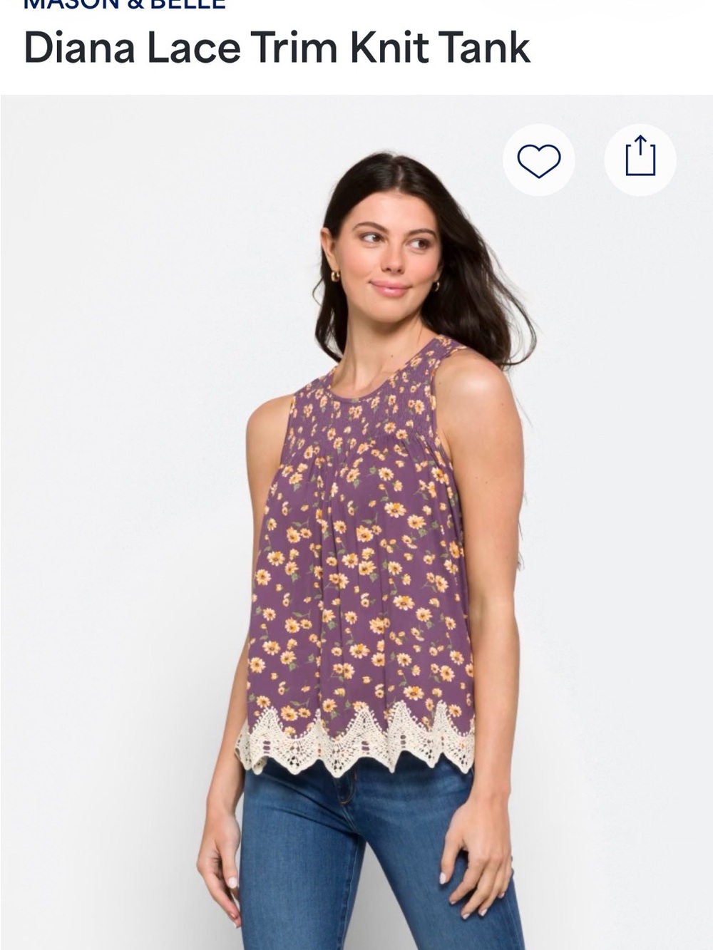 Women’s Purple Floral Sleeveless Top with Lace Trim
